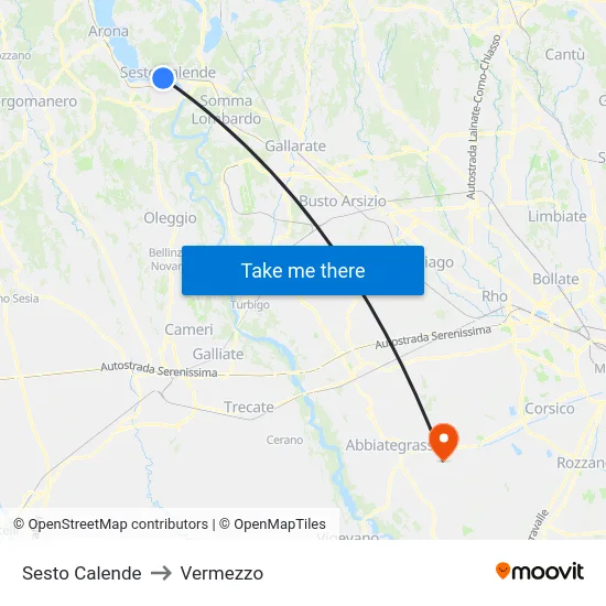 Sesto Calende to Vermezzo map