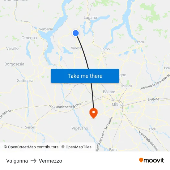 Valganna to Vermezzo map