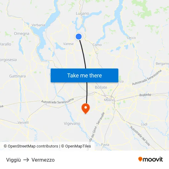 Viggiù to Vermezzo map