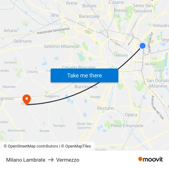 Milano Lambrate to Vermezzo map