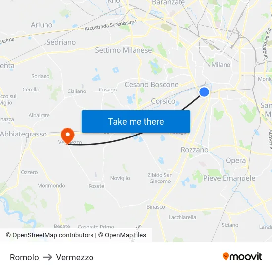Romolo to Vermezzo map