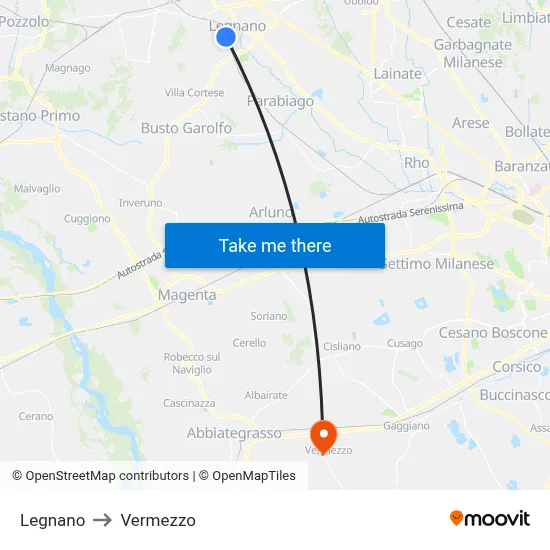 Legnano to Vermezzo map