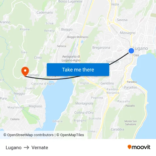 Lugano to Vernate map