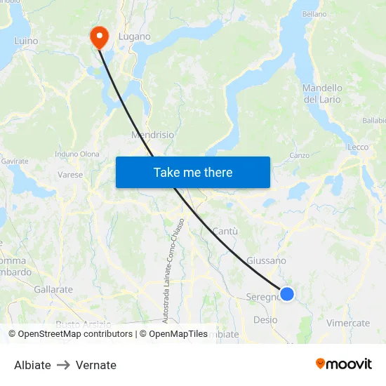 Albiate to Vernate map