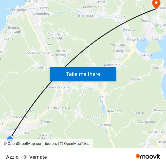 Azzio to Vernate map