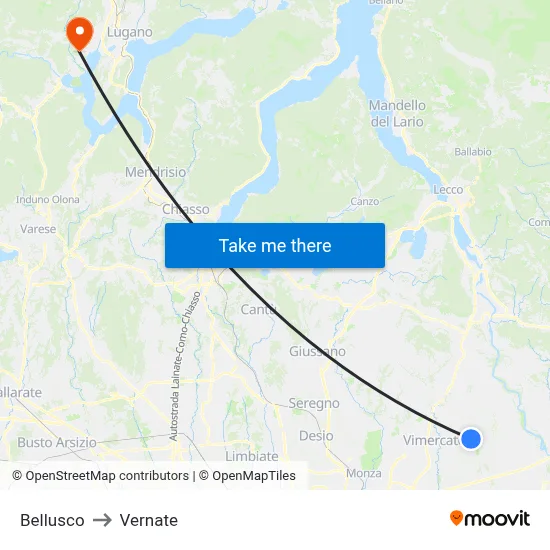 Bellusco to Vernate map