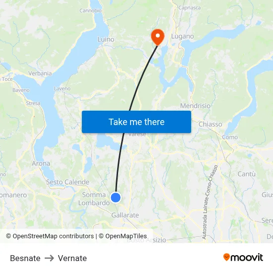 Besnate to Vernate map