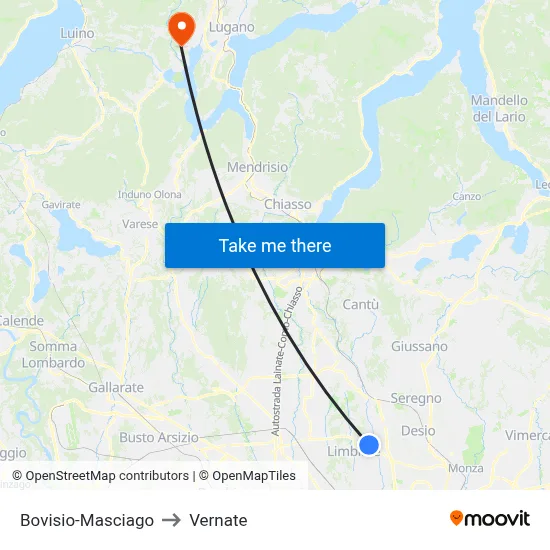 Bovisio-Masciago to Vernate map