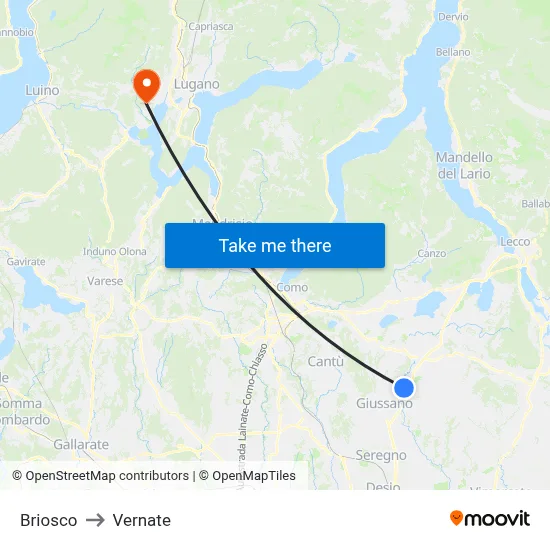 Briosco to Vernate map