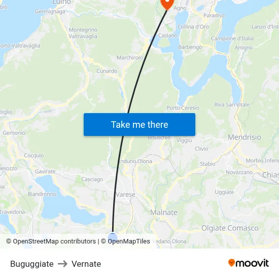 Buguggiate to Vernate map