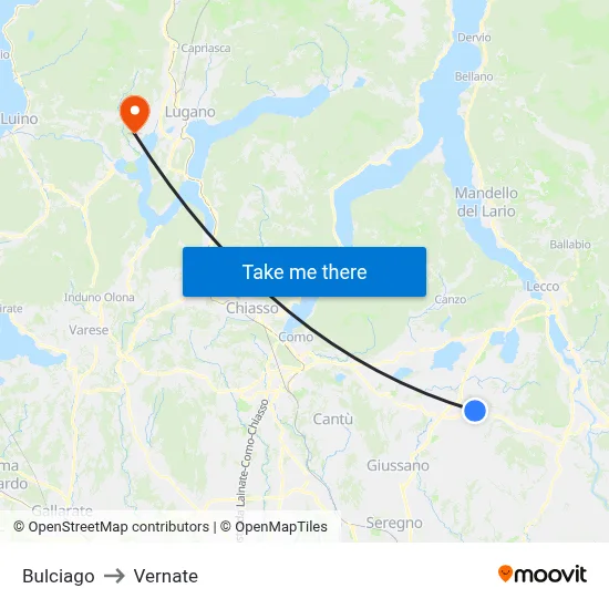 Bulciago to Vernate map