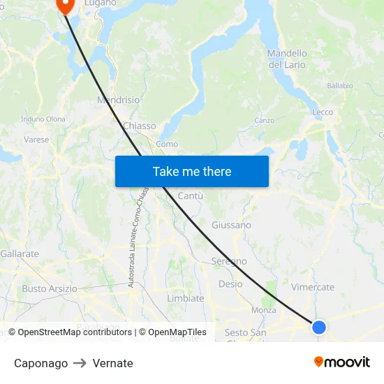 Caponago to Vernate map