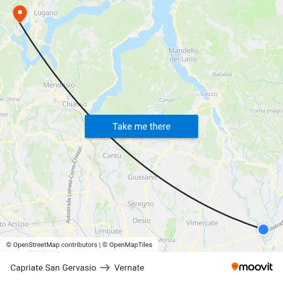 Capriate San Gervasio to Vernate map