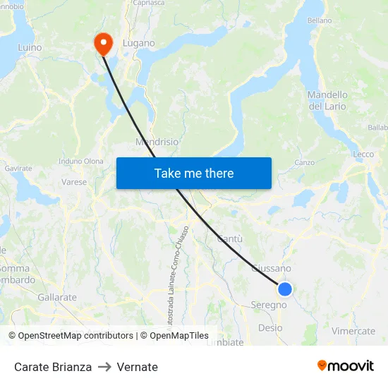Carate Brianza to Vernate map