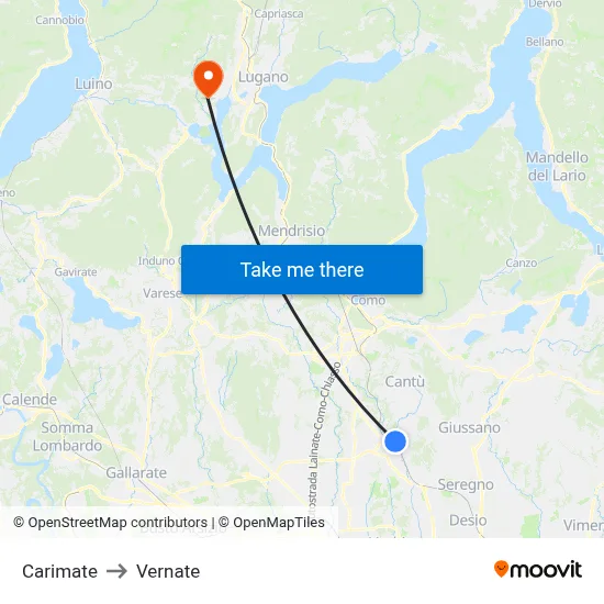 Carimate to Vernate map