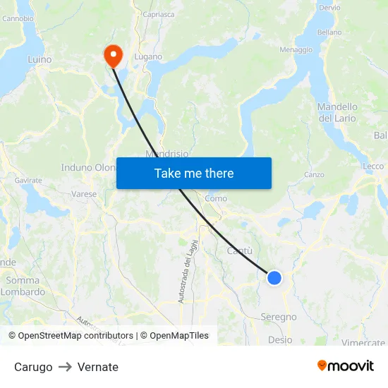 Carugo to Vernate map