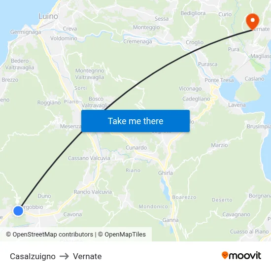Casalzuigno to Vernate map