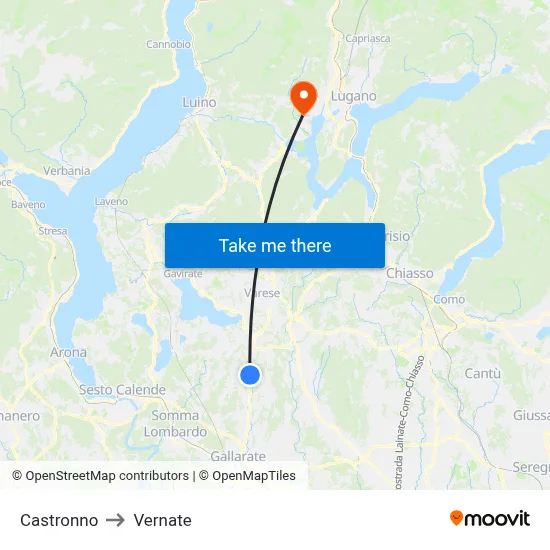 Castronno to Vernate map