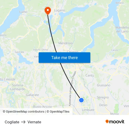 Cogliate to Vernate map