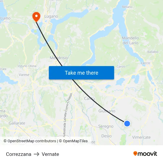 Correzzana to Vernate map