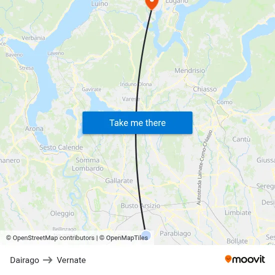 Dairago to Vernate map