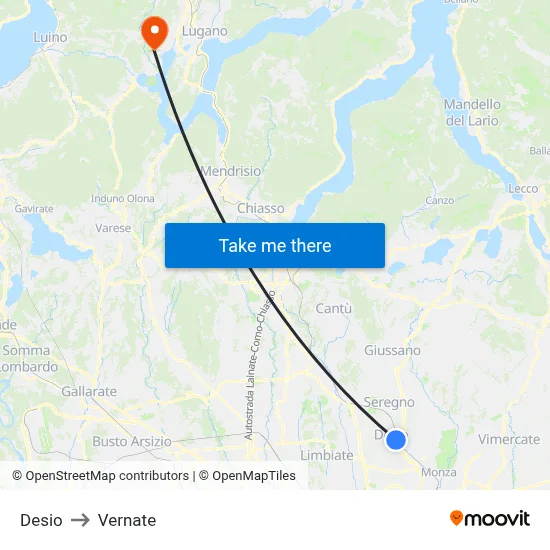 Desio to Vernate map