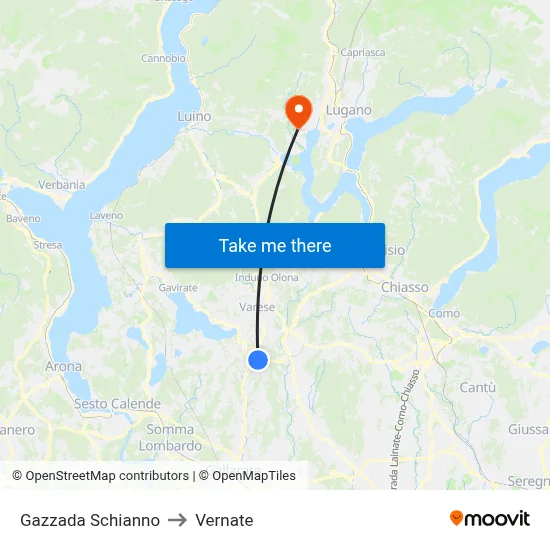 Gazzada Schianno to Vernate map