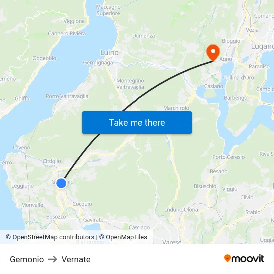Gemonio to Vernate map