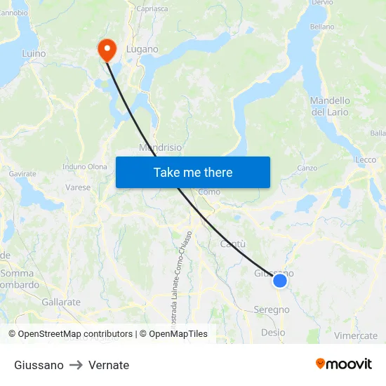 Giussano to Vernate map
