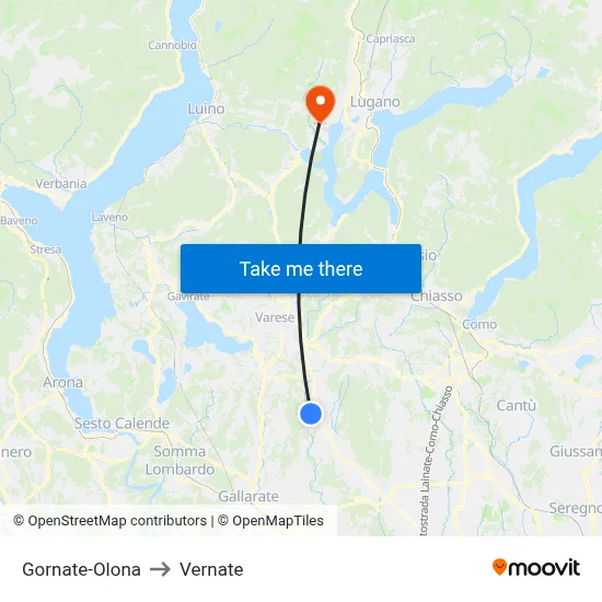 Gornate-Olona to Vernate map