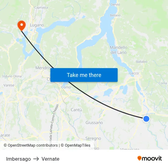 Imbersago to Vernate map