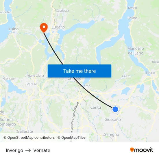 Inverigo to Vernate map