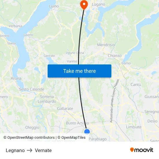 Legnano to Vernate map