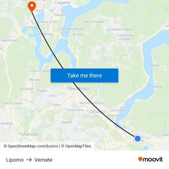 Lipomo to Vernate map