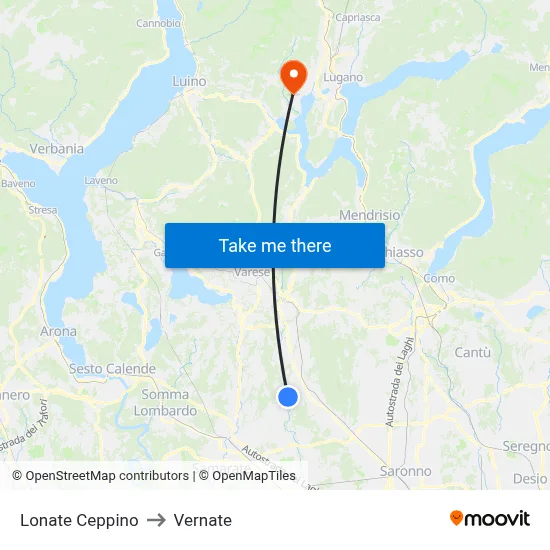 Lonate Ceppino to Vernate map