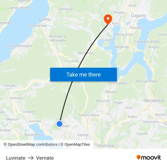 Luvinate to Vernate map