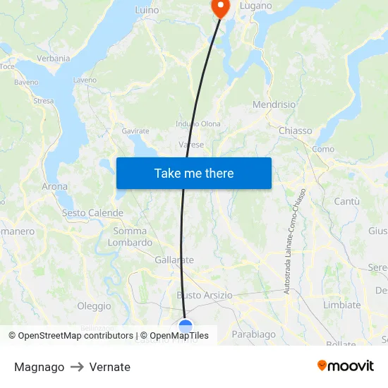 Magnago to Vernate map