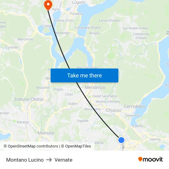 Montano Lucino to Vernate map