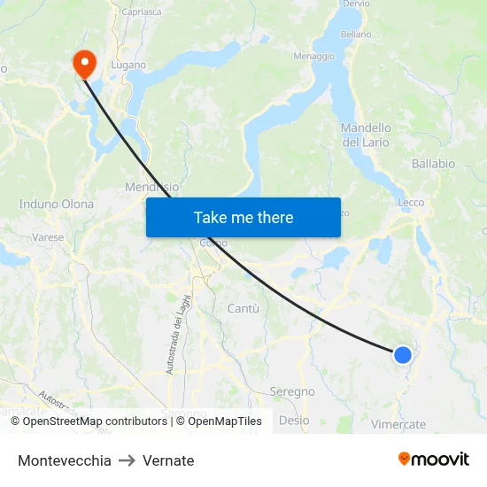 Montevecchia to Vernate map