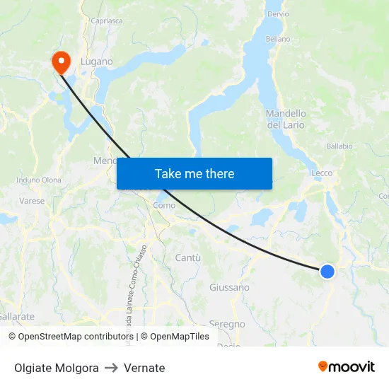 Olgiate Molgora to Vernate map