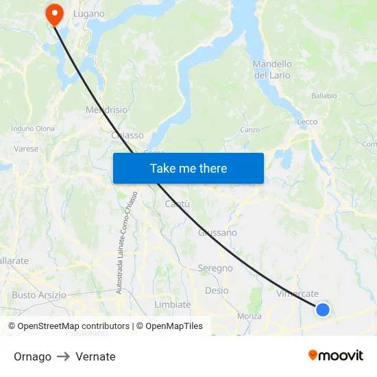 Ornago to Vernate map