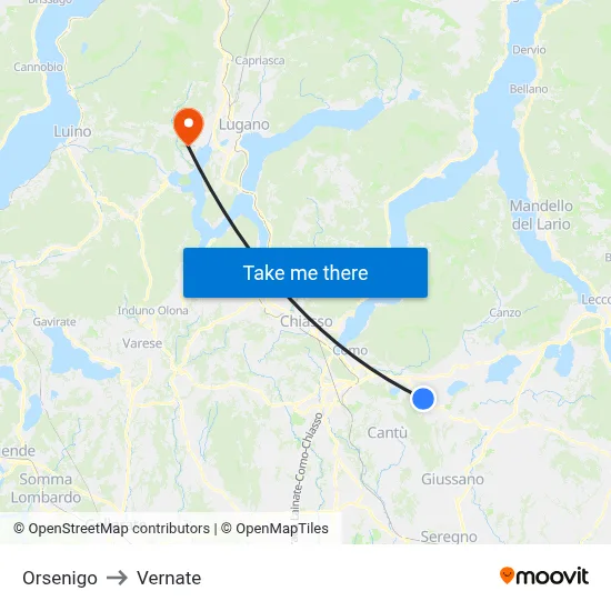 Orsenigo to Vernate map