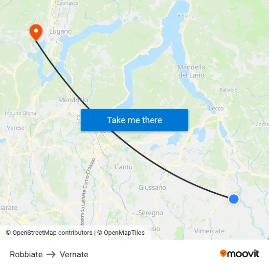 Robbiate to Vernate map