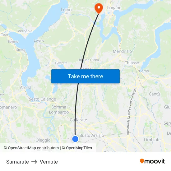 Samarate to Vernate map