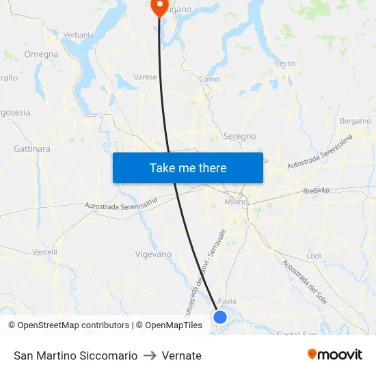 San Martino Siccomario to Vernate map