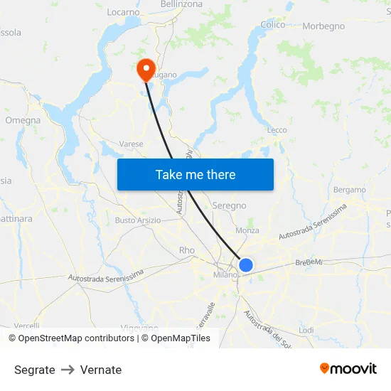 Segrate to Vernate map