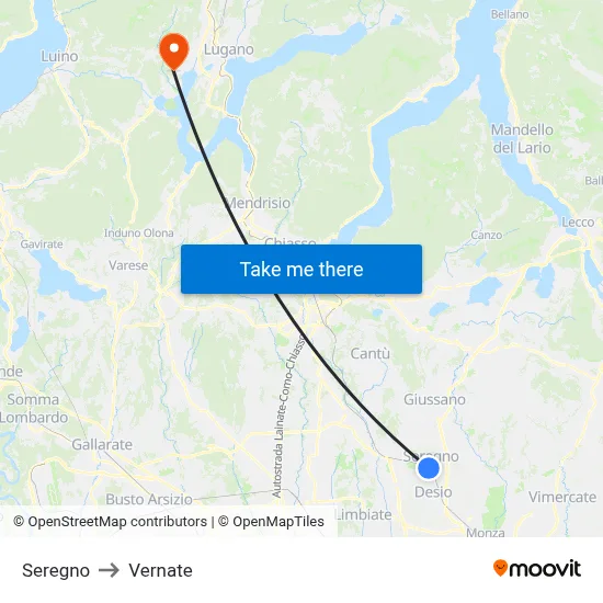Seregno to Vernate map