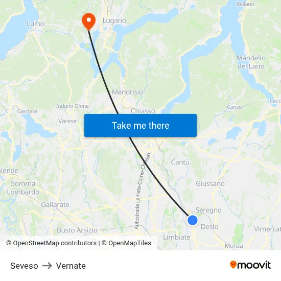 Seveso to Vernate map