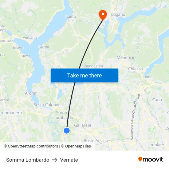 Somma Lombardo to Vernate map