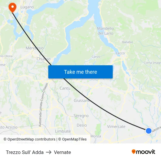 Trezzo Sull' Adda to Vernate map
